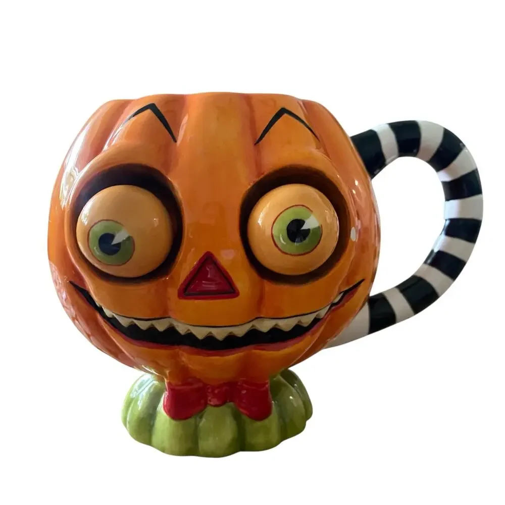 RARE Department 56 Halloween Pumpkin Coffee Tea Mug w/ Googley Eyes - Retired